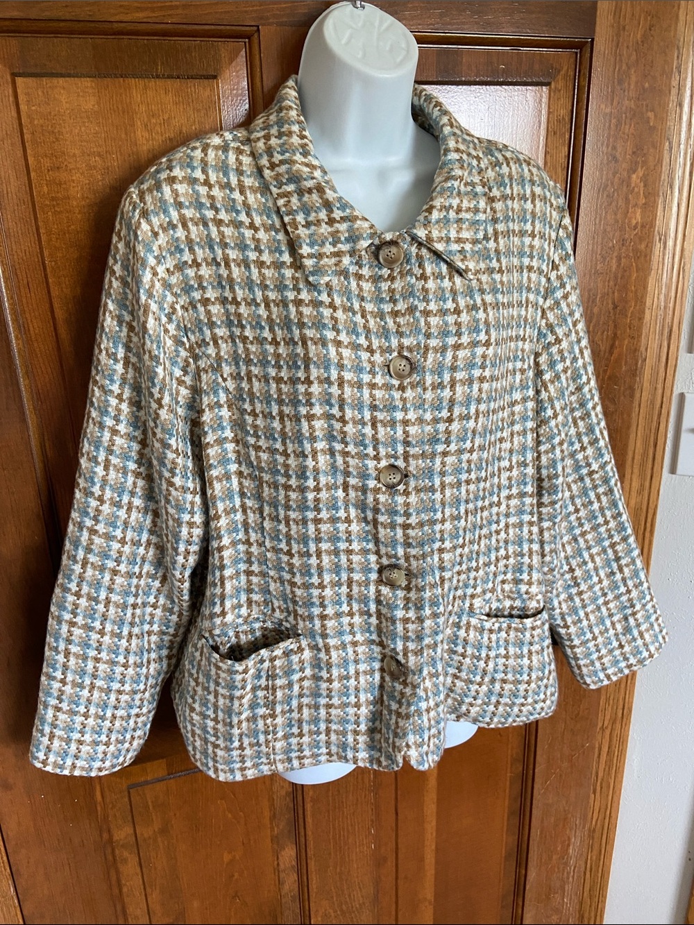 Willow Ridge woven knit tweed blazer button up neutral colors Size L / XL - Picture 2 of 10